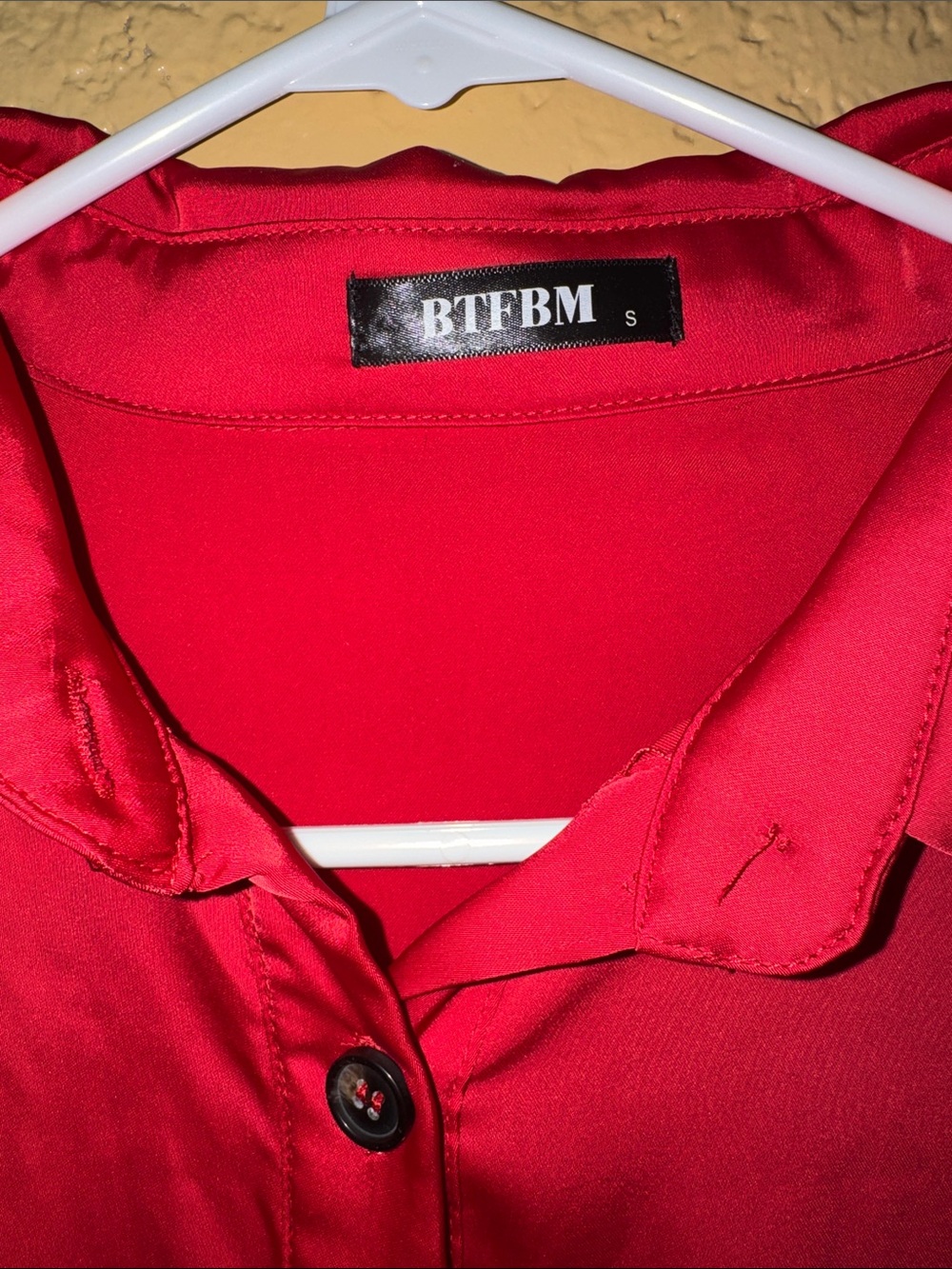 Red Long-Sleeve Button Front Dress with Draped Waist - Picture 3 of 3